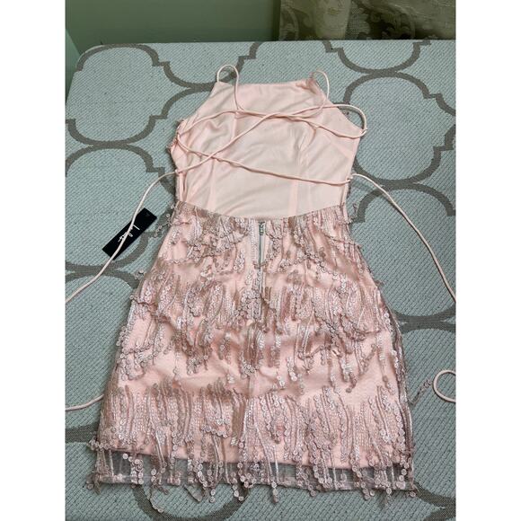 Lulus Making Magic Blush Pink Fringe Lace-Up Mini Dress, size XS - Picture 13 of 16